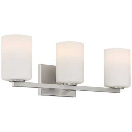 Access Lighting Sienna, 3 Light Vanity, Brushed Steel Finish, Opal Glass 62623-BS/OPL